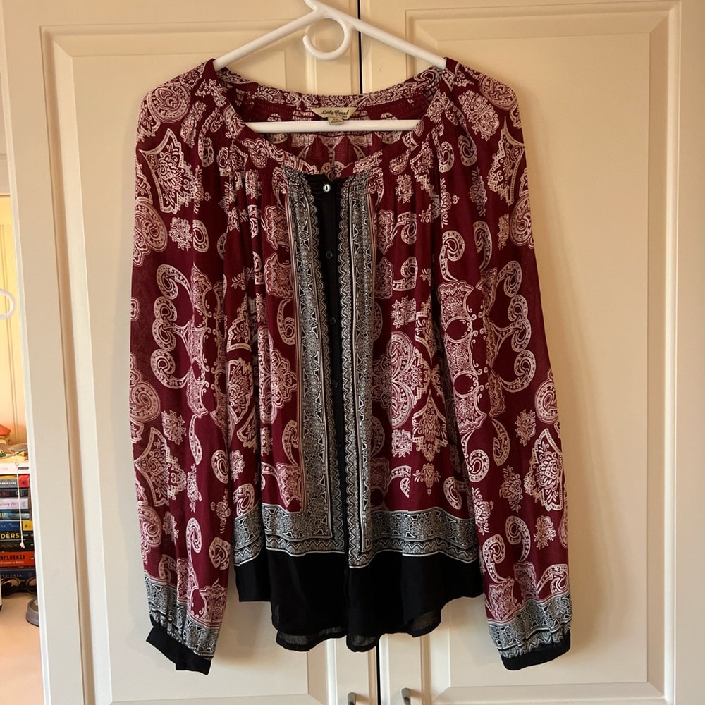 Boho Paisley Peasant Blouse - Burgundy